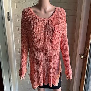 Free People size small peach pinky orange oversized boho scoop neck sweater